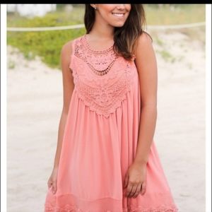 Altar'd State Peach Crochet Lace Trim Sleeveless Dress Size Medium